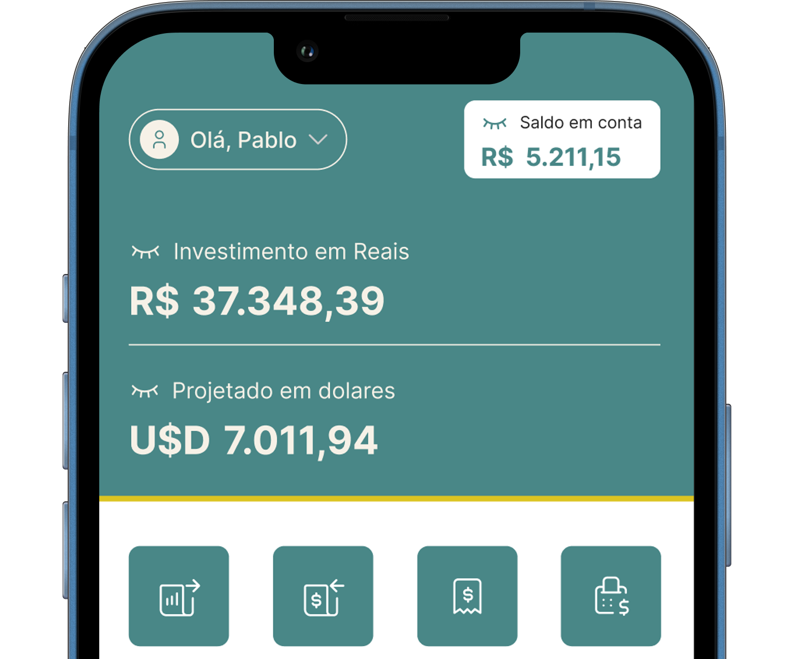 Aplicativo InvestDolar em um smartphone